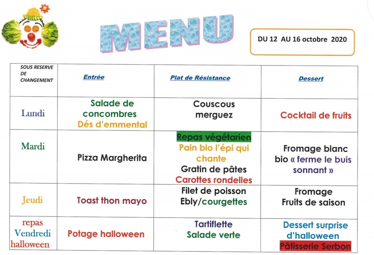 Menu cantine